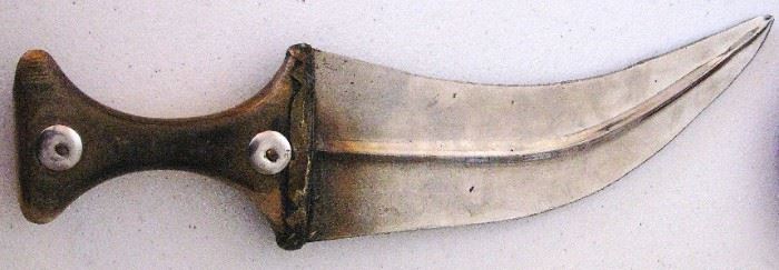 Antique Yemen Jambiya Khanjar Joulba Knife Dagger and Waist Belt - Handle Appears to be Bone
