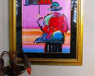 Artist Peter Max 32 1/2"  x 24"  Acrylic and Color Lithography Umbrella Man