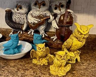 MCM Owl Wall Hanging and Figurines