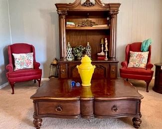 Ornate Wood Storage/TV Hutch, Thomasville Coffee Table