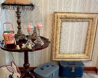 Accent Table, Vintage Train Case Luggage, Ornate Frame