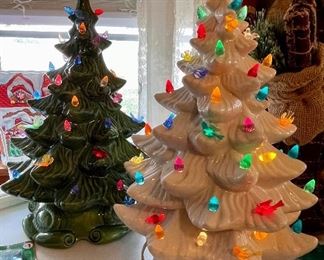 Vintage Handmade Ceramic Light-up  Christmas Trees. **White Tree has a crack**