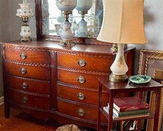Vintage Bassett Furniture Dresser with Mirror, Accent Table