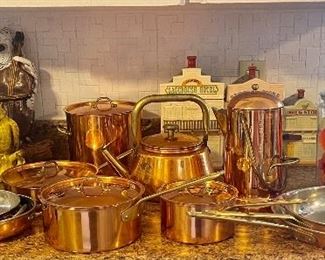 Copper Coffee Pot, Tea Kettle, Stock Pot,  Frying Pans 