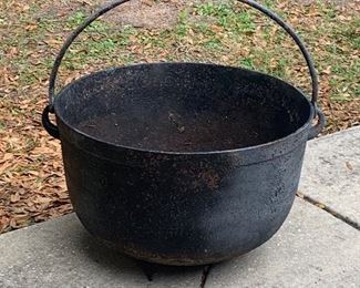 Huge early 23” diameter Tri-leg cast iron cauldron