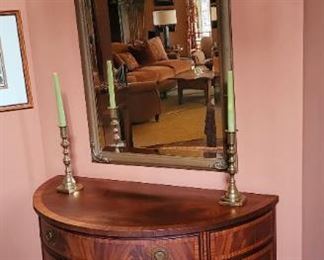 Vintage mirror and half moon console table