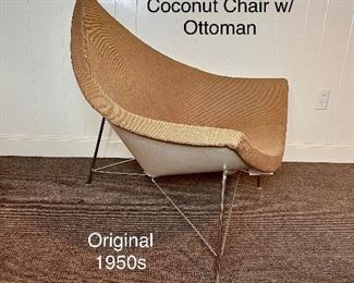 George Nelson for Herman Miller, Coconut Chair & Ottoman, 1950s, Original Upholstery