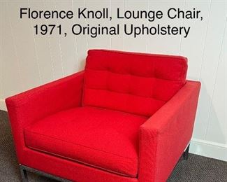 Florence Knoll Lounge Chair, 1971, Polished Steel Base, Fire Red Cato Upholstery