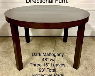 Milo Baughman Mahogany Table,  Round w/ 3 Leaves & Pads