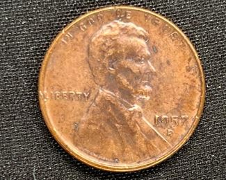 1957 D Roman 1 Error Wheat Penny