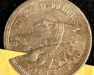 1862 One Cent Coin Sliced on Edge Coin