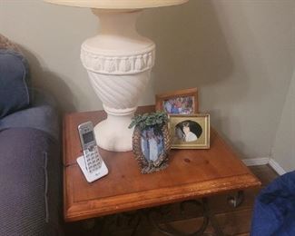 One of a pair of end tables that match the coffee table, lamp also for sale
