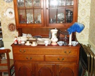 Hutch loaded with china, linens and more