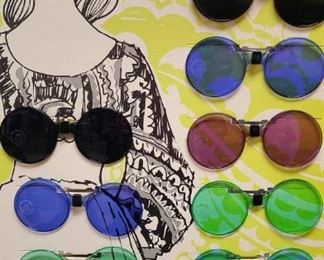 Full display cards of vintage sunglasses and more