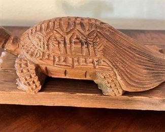MLC019- Vintage Japanese Turtle Wood Carving