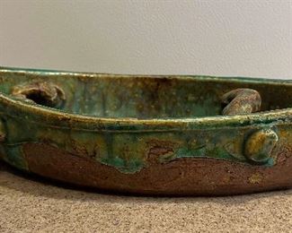 MLC023- Vintage Asian Pottery Geode Boat Serving Vessel