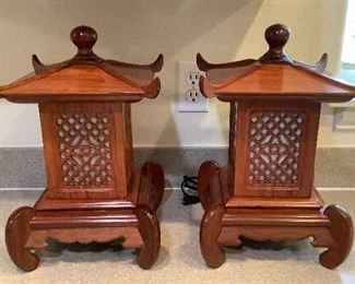 MLC029 Pair Of Wooden Pagoda Shaped Lamps