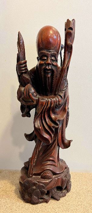MLC039- Vintage Japanese Wooden Carving God Of Longevity 