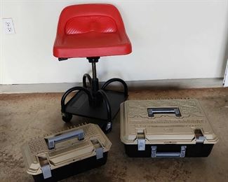 MLC045 - Hard Plastic Tool Boxes And A Rolling Chair