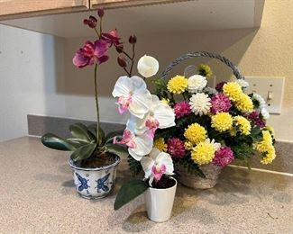MLC059- Faux Orchids & Floral Basket