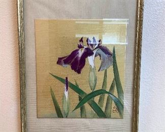 MLC150 Framed Original Japanese Iris Flower Painting 