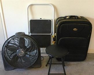 MLC184 Lasko Fan, Suitcase, Two-Step Ladder & Folding Stool