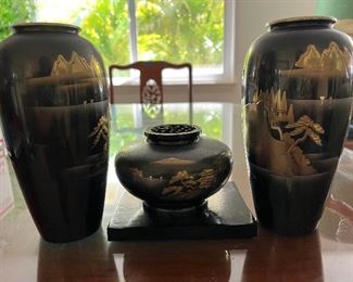 MLC187- Vintage Japanese Metal Vase & Ikebana 