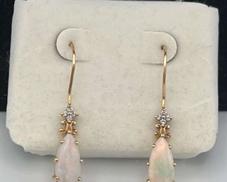 MLC406- Opal & Diamond 14k Gold Earrings