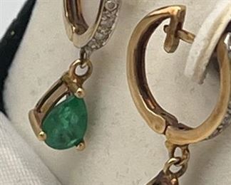 MLC410-Emerald & Diamond Earrings In 14k Gold
