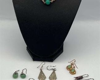 MLC413-Great Costume Jewelry Lot-Jade And Sterling