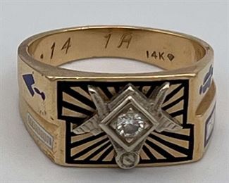 MLC417-Diamond And 14k Gold Masonic Ring