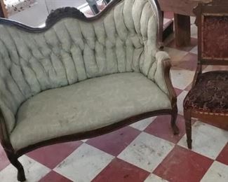 Victorian settee, eastlake chair