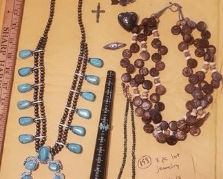 turquoise, jasper jewelry.  brown one is marked sterling.  some native american tribal jewelry here
