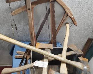 antique bow saws and axes