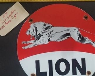 Lion porcelain gasoline sign