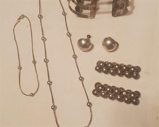 bead and ball antique mid century sterling silver jewelry.  The 2 brooches are signed Prieto 950