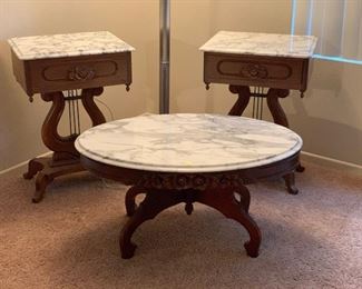Marble harp table stands and oval table