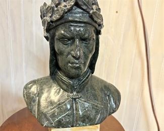 Bronze Bust of Dante Alighieri on Wooden Base