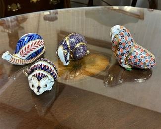 Royal Crown Derby Hedgehog, Walrus, Badger and Snail Paperweights