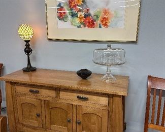 Amish Colebrook Sideboard, Glass Cake Server, Tiffany Style Torchiere Desk Lamp