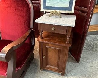 Antique Washstand, Side View of The Platform Rocking Chair, Studded Room Divider