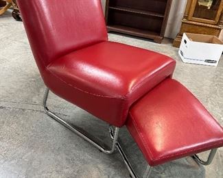 Gorgeous Red Leather Chair with Foot Stool