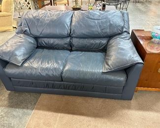 Dusty Blue Leather Love Seat