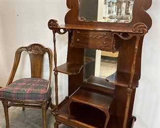Antique Display Cabinet, Antique Padded Chair