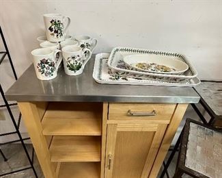 Portmeirion Botanic Garden China, Stainless Steel-Topped Kitchen Island on Casters