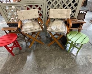 Like New Folding Director's Chairs, Adirondack Style Side Tables