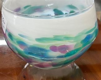 Hand Blown Glass Bowl, Signed