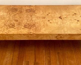 MCM Milo Baughman chrome frame & burlwood coffee table