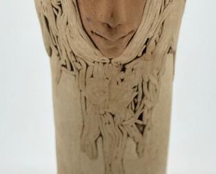 Vintage three-face figural bud vase