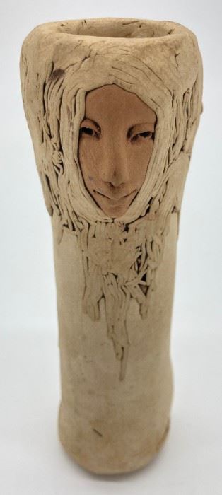Vintage three-face figural bud vase